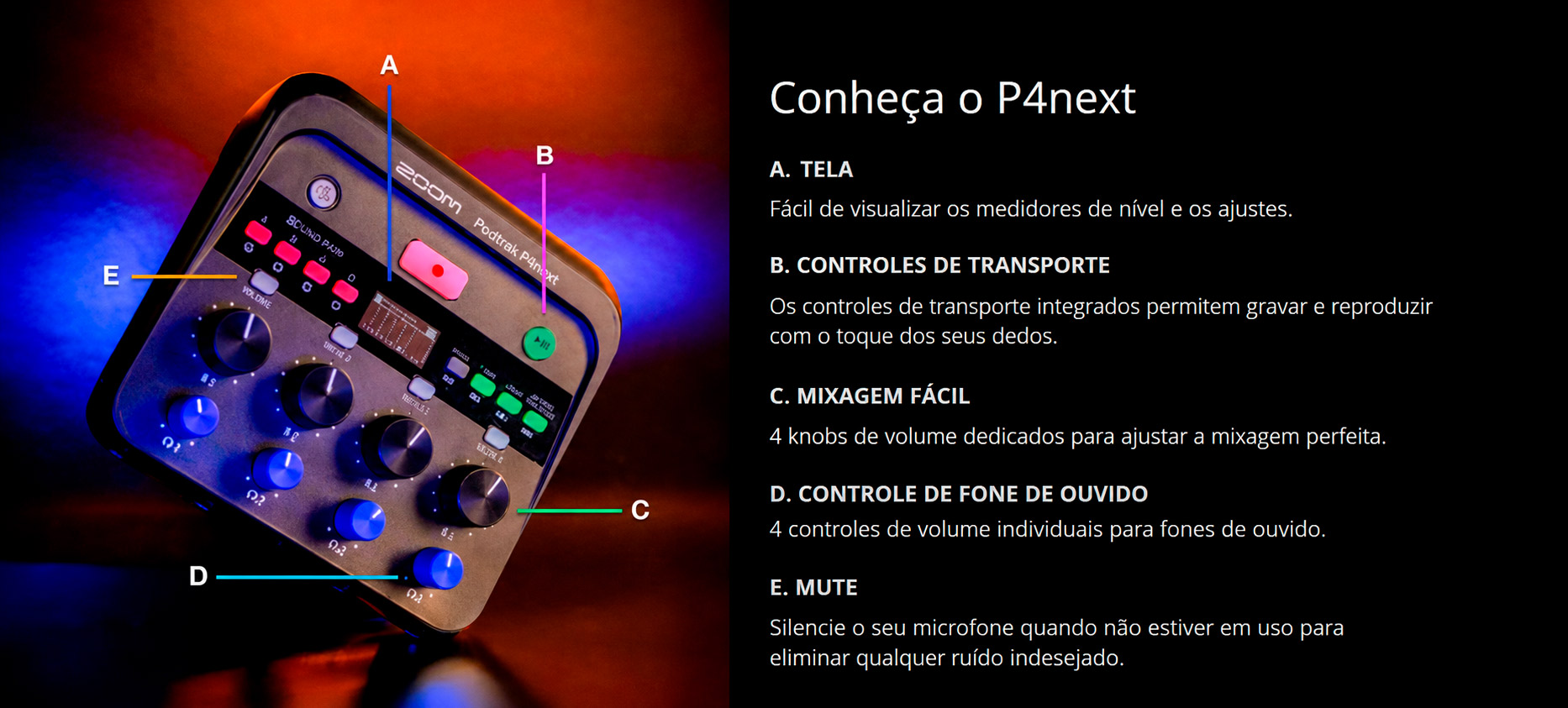 PodTrak P4next Zoom Gravador Podcast Interface Usb-----