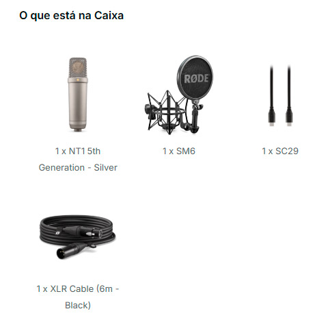 NT1 5ª Geração Rode Microfone Estúdio Condensador Prata-